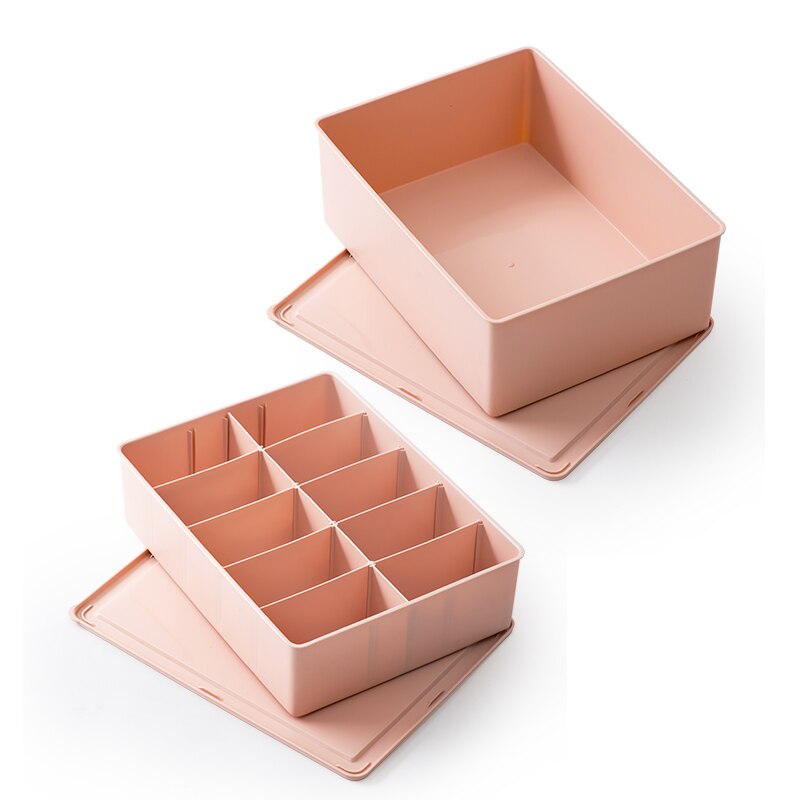 Adjustable Drawer Makeup Organizer Cabinet Organiser Plastic Dividers For Drawers Clothes Organizers Tray For Cosmetic: 10Grid And Box-Pink