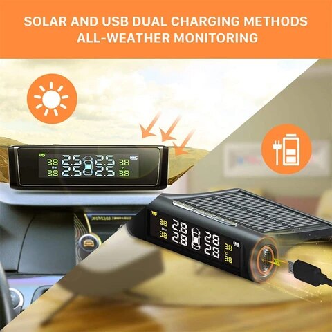 Smart Car Tyre Pressure Monitoring System Solar Power Digital LCD Display Auto Security Alarm Systems Tyre Pressure