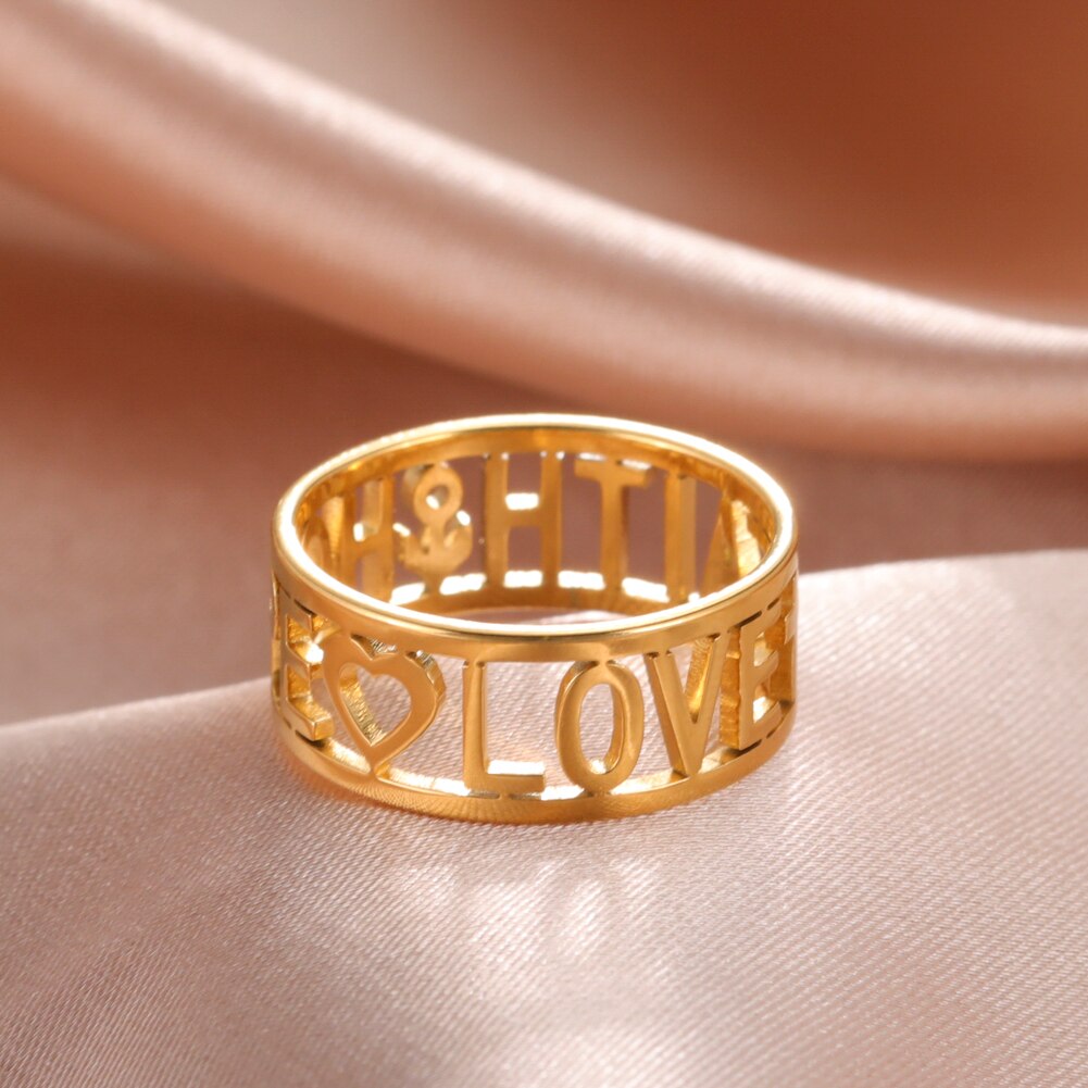 COOLTIME LOVE FAITH HOPE Couple Rings for Women Cross Heart Stainless Steel Wedding Engagement Ring Jewelry