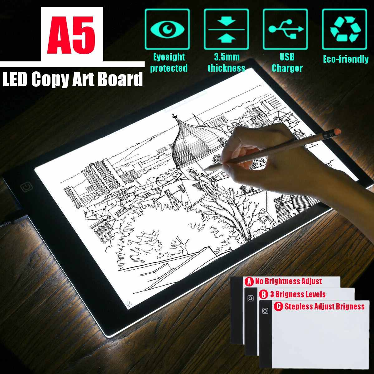 A4 Three Level Dimmable Led Light Pad,Tablet Tools Diamond Painting Accessories Diamond Embroidery Eye Protection A5 Size