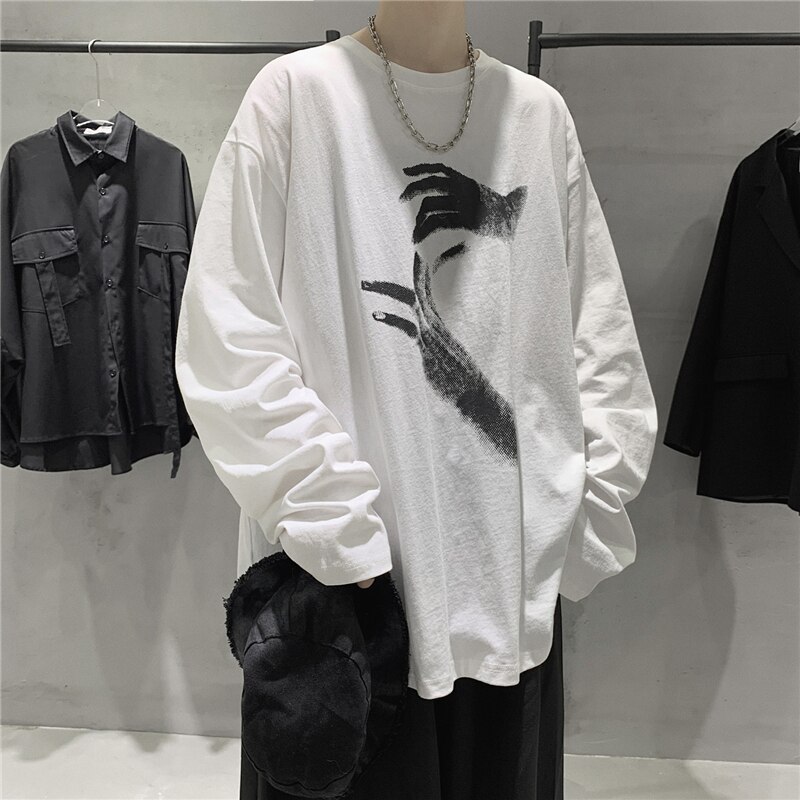 T-shirt ample à manches longues pour homme, style ulzzang, style hip-hop, surdimensionné, style coréen: Blanc / M