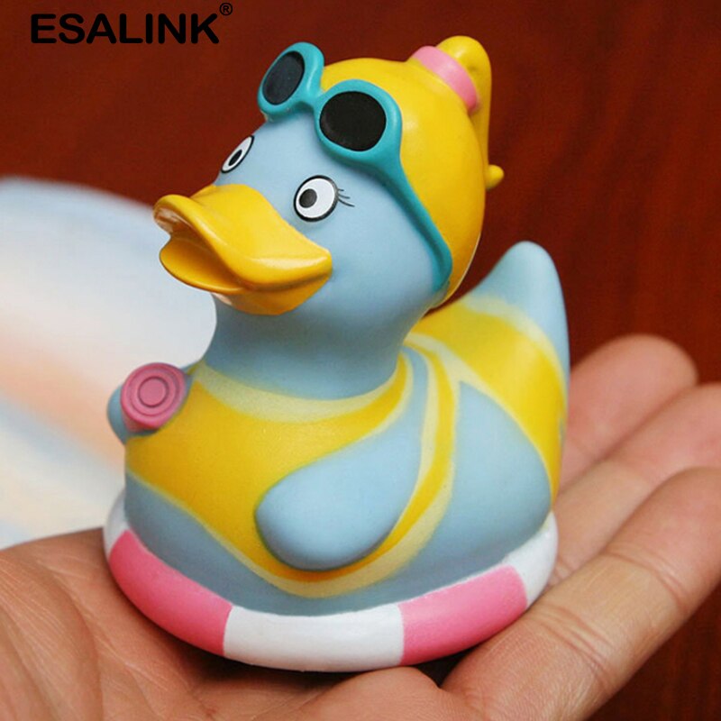 ESALINK Rubber Duck Style Girl With Pearl Earrings Baby Bath Toys Duck Children Toy Duck Baby Toys Bath Toys For Kids