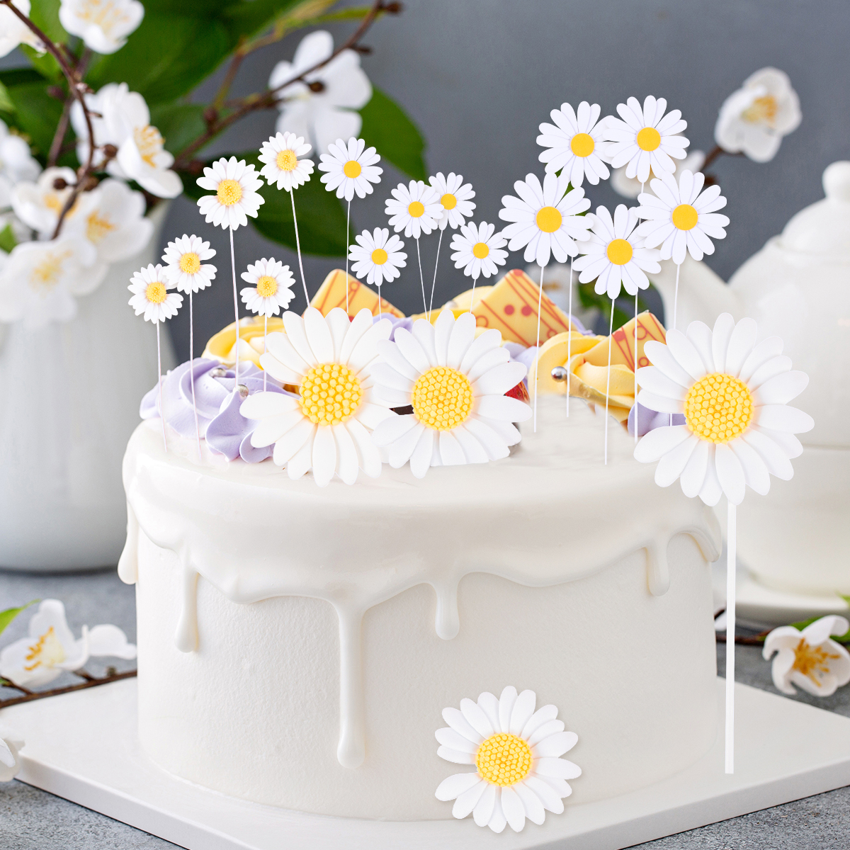 Gänseblümchen Geburtstags feier Dekoration Gänseblümchen Blume Papier Banner Platte Strohhalme Kuchen Deckel Art alles Gute zum Geburtstag Party Baby Party liefert