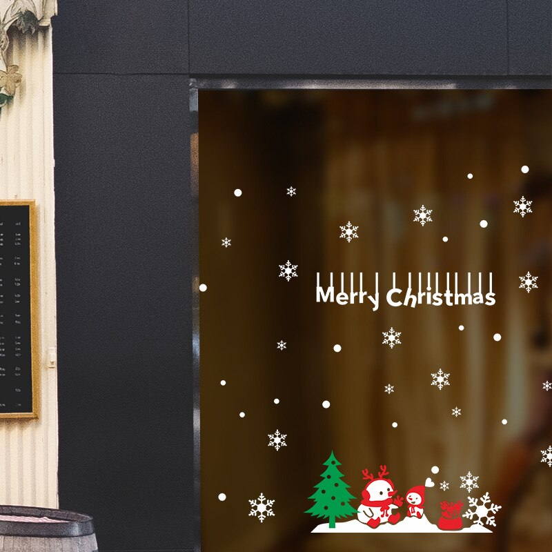 Christmas theme store window stickers Modern art murals Home decoration Cartoon couple snowman wall stickers