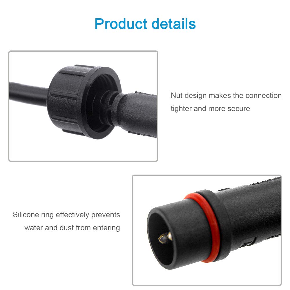 Conector LED impermeable de 2 pines, conector macho y hembra de 2 núcleos, IP65 con Cable de 20cm, 18AWG, 2x 0.75mm, tuerca de 21mm para LED JK1567, 5 pares