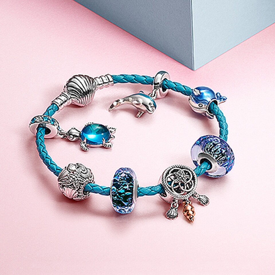 Real 925 Sterling Zilver Blauw Armband Charm Sieraden Kraal Charms Geschikt Voor Vrouwen Zomer Oceaan