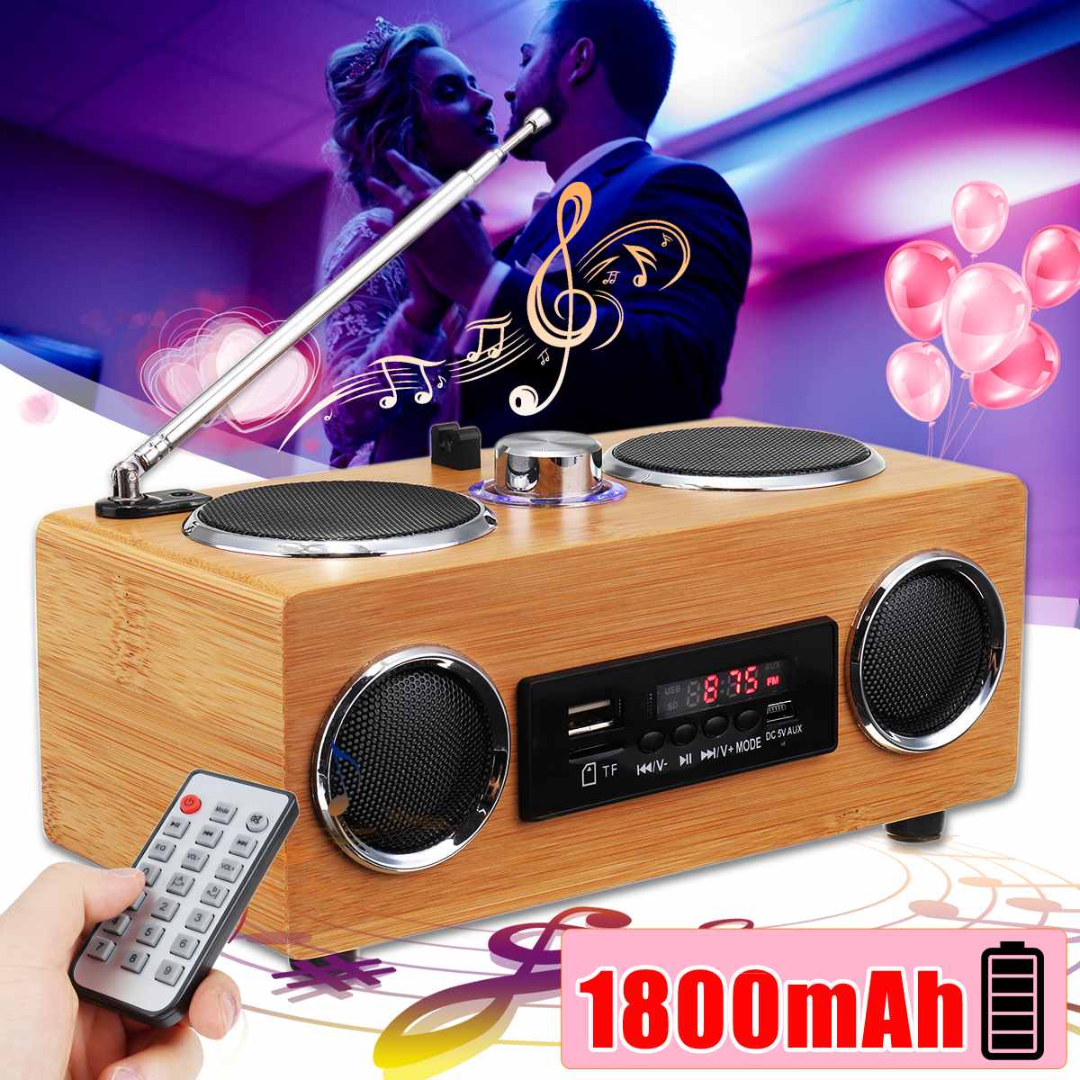 Retro Vintage Radio Super Bass FM Radio Bamboo Multimedia Speaker Classical Receiver USB With MP3 Player Remote Control