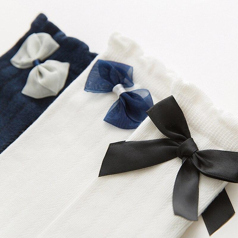 Calzini per bambini a tubo lungo per bambini calzini alti in cotone per bambini calzini caldi per bambini in cotone bianco con fiocco principessa adorabile