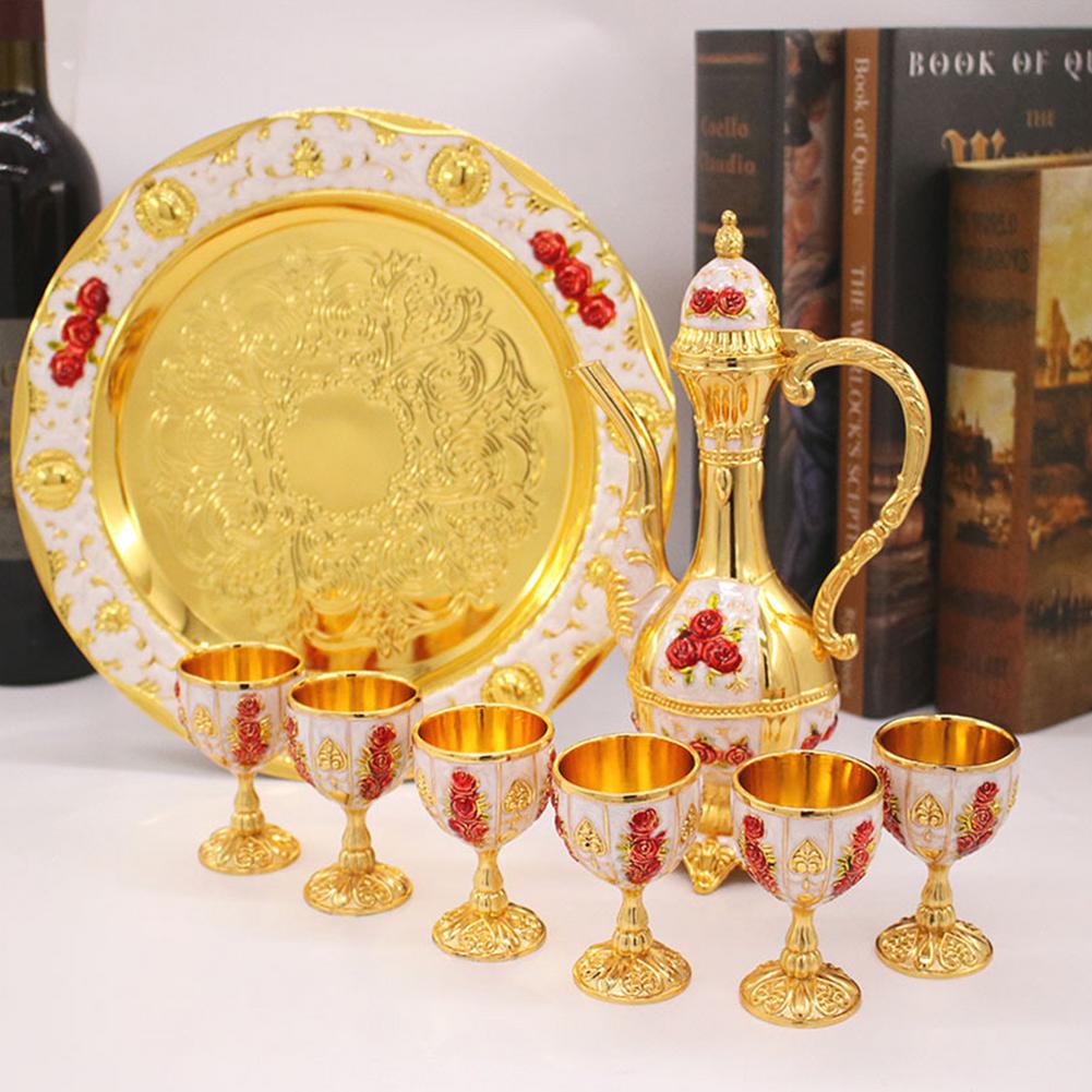 Juego de decantador de vino Retro Palace con tazas y bandeja de servicio, conjunto de , decoración para el hogar, 1 plato + 1 olla + 6 tazas