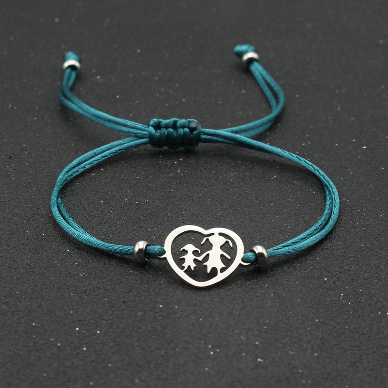 Handgemaakte Verstelbare Rood Touw Armband Roestvrij Staal Hartvormige Muzieknoot Charme Armbanden Voor Vrouwen Meisjes Sieraden: Jade blue