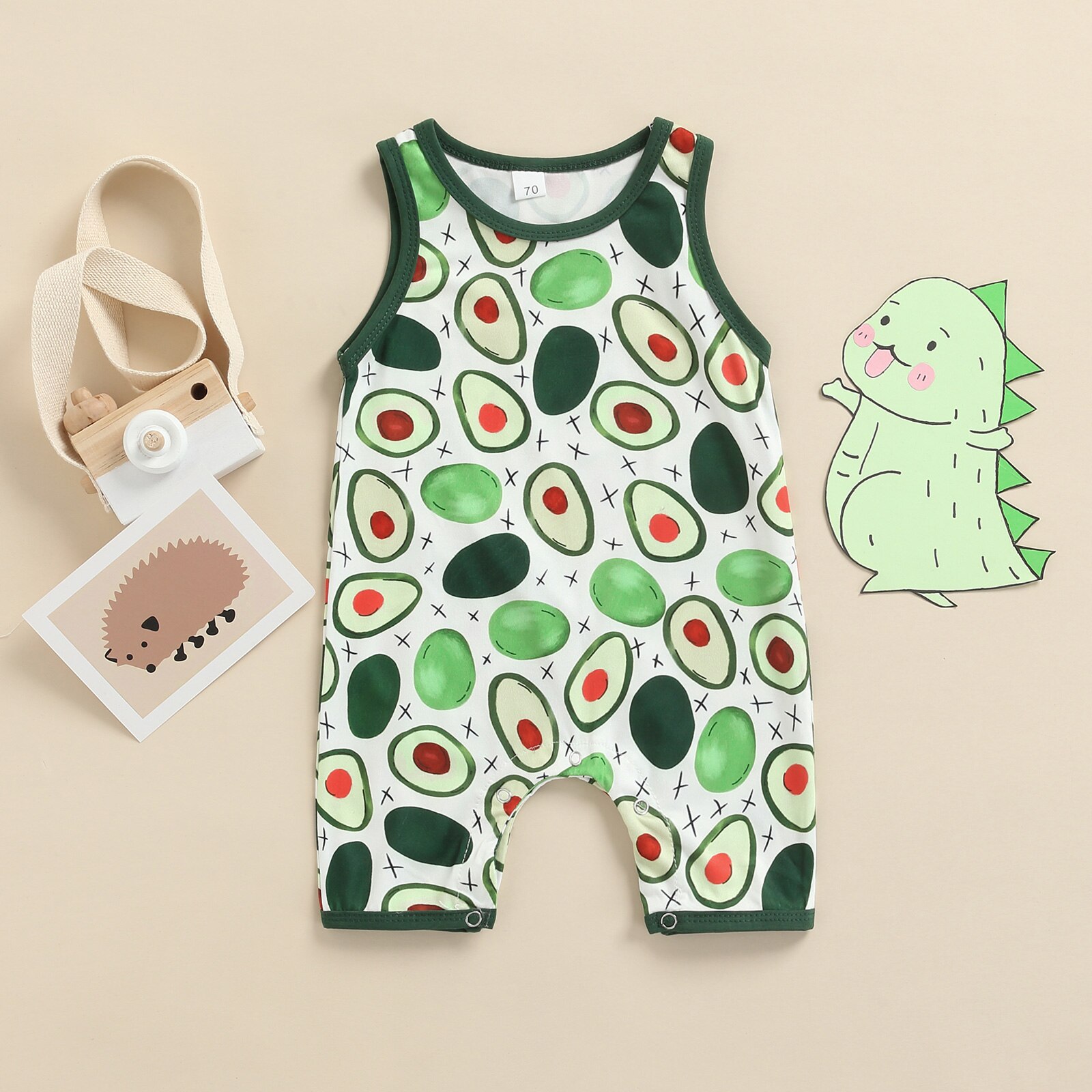 Pagliaccetto per bambini stampa Avocado senza maniche bottone a pressione bottone chiuso tuta traspirante stile gilet abbigliamento estivo per ragazzi
