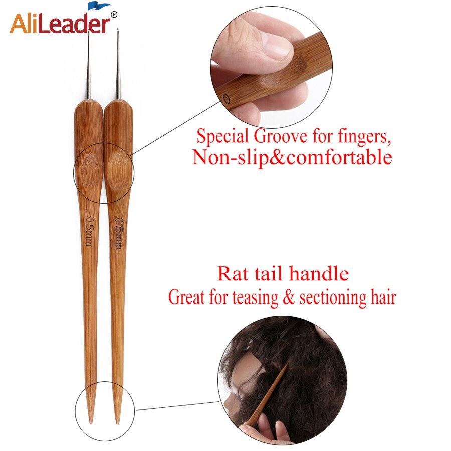 Alileader 1 st 0.5mm 0.75mm dreadlock virknål med stjärtsnöre 1/2/3 huvuden krok för att göra virkade flätor hår