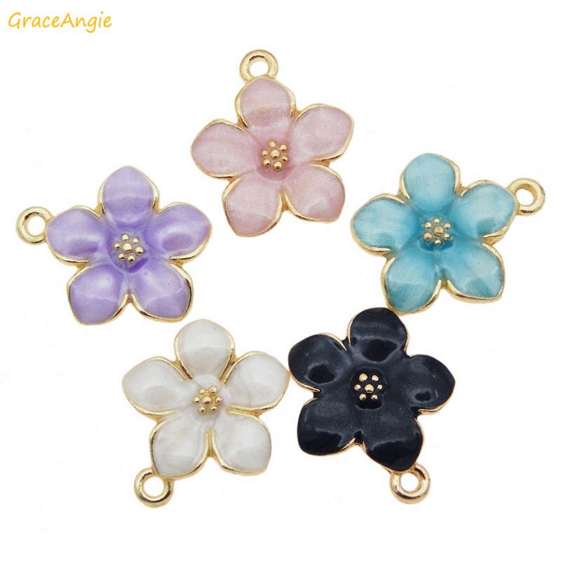 GraceAngie 10 stücke Metall Emaille Blume Charme Blau Lila Rosa Farbe Anhänger Für Armbinde Ohrringe Schmuck DIY Zubehör Erkenntnisse: mischen