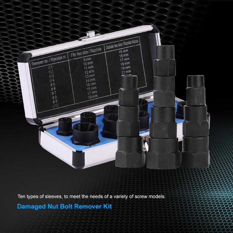10pcs 9-19mm Damaged Nut Bolt Remover Kit Stud Extractor Broken Bolt Screw Remover Hand Tools Set Threading Tools Kit