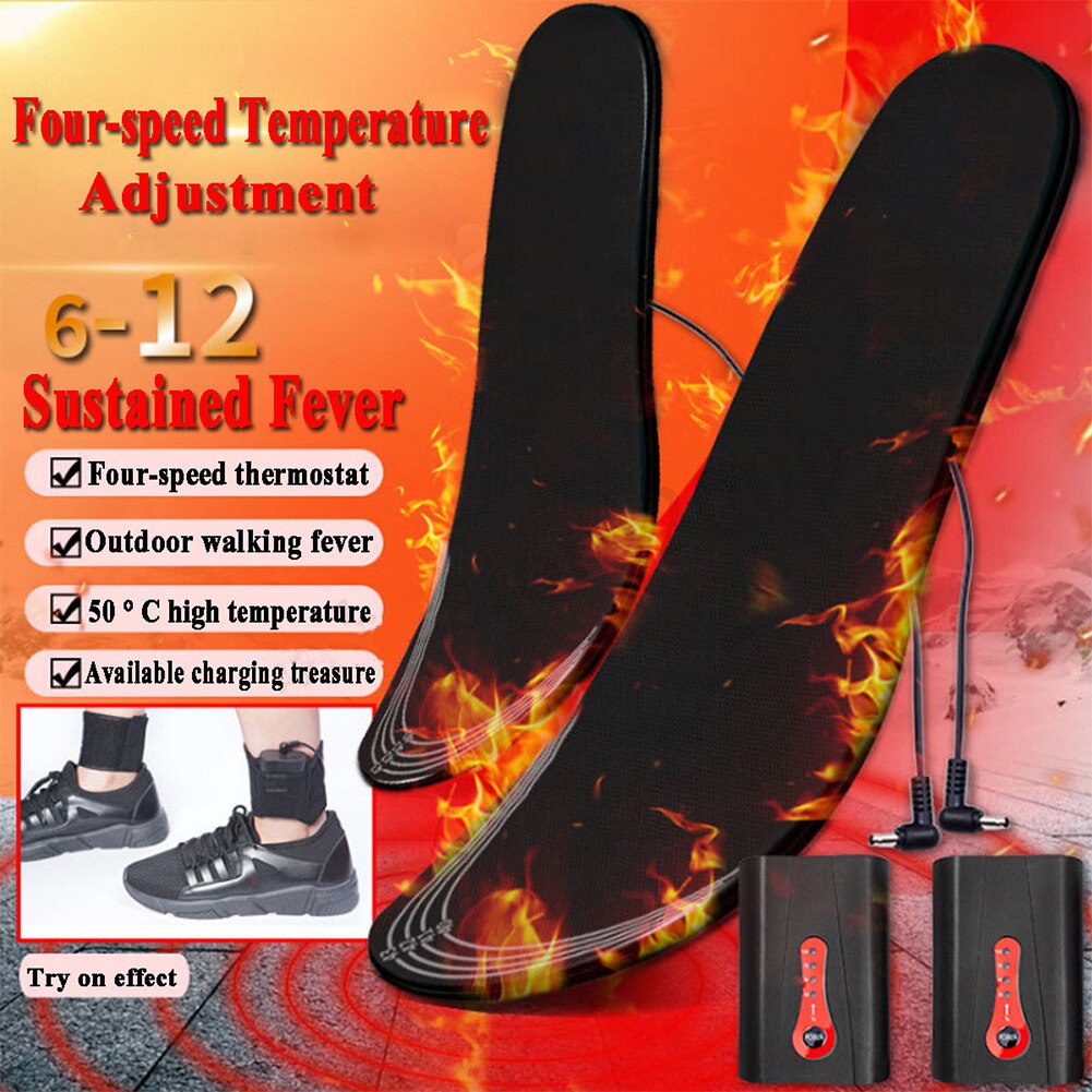 Reusable Washable Men Women Insoles Winter Black USB Electric Heated Shoe Pad Carbon Fiber Cuttable Comfort Dirt Proof