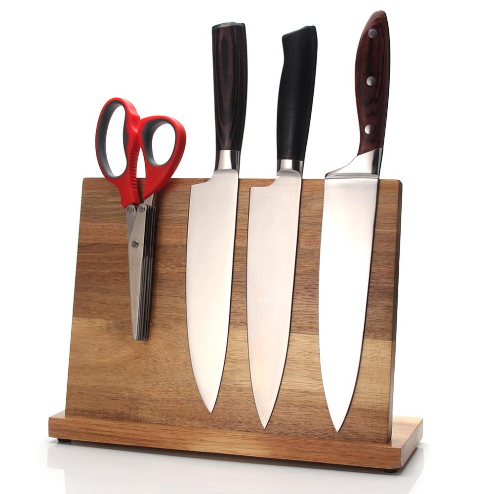 Kitchen Knives Organizer Holder Magnetic Stand Block Wood or Plastic Kitchen Knives Storage Large Capacity Knife Rack 5 Styles