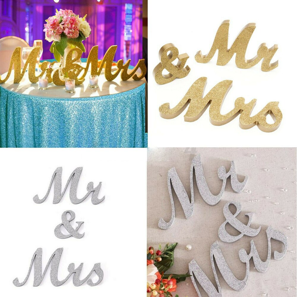 Panneaux de mariage en bois or MR &amp; MRS, 3 pièces/ensemble, lettres de mariage, chiffres de Table, accessoires de Photo de décoration, arrière-plan