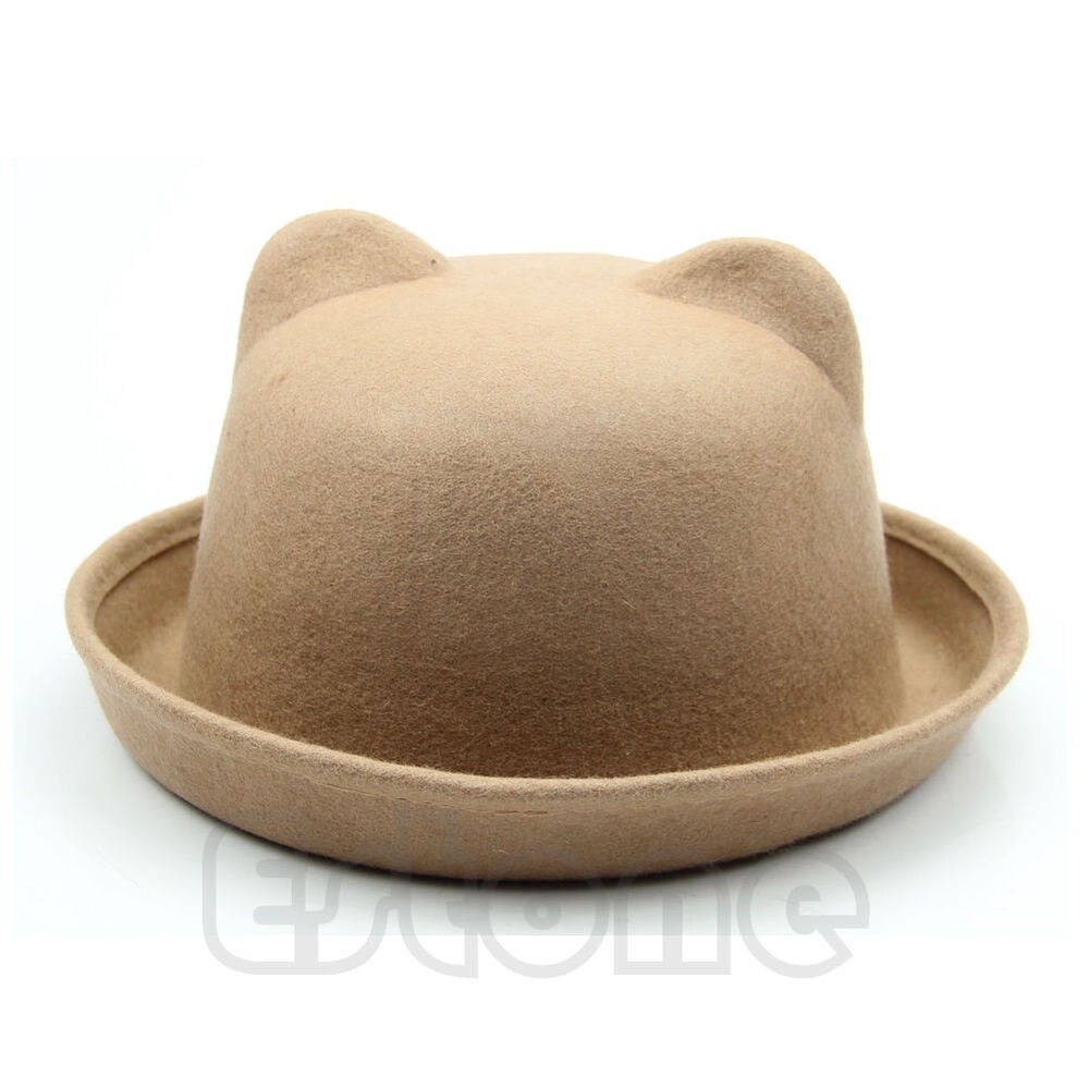 Unisex Women ParentChild Ear Cap Derby Cat Wool Fedora Bowler Hats: camel