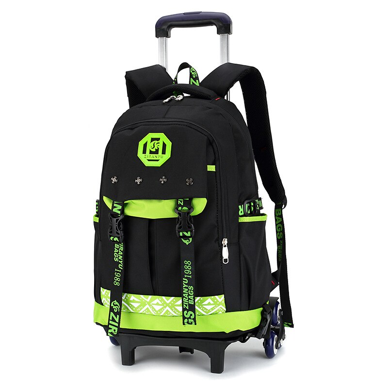 Children Trolley School Bag Backpack Wheeled Schoolbag for Boys Grils Students Backpack Travel Luggage Mochilas Escolares: 3 wheels green