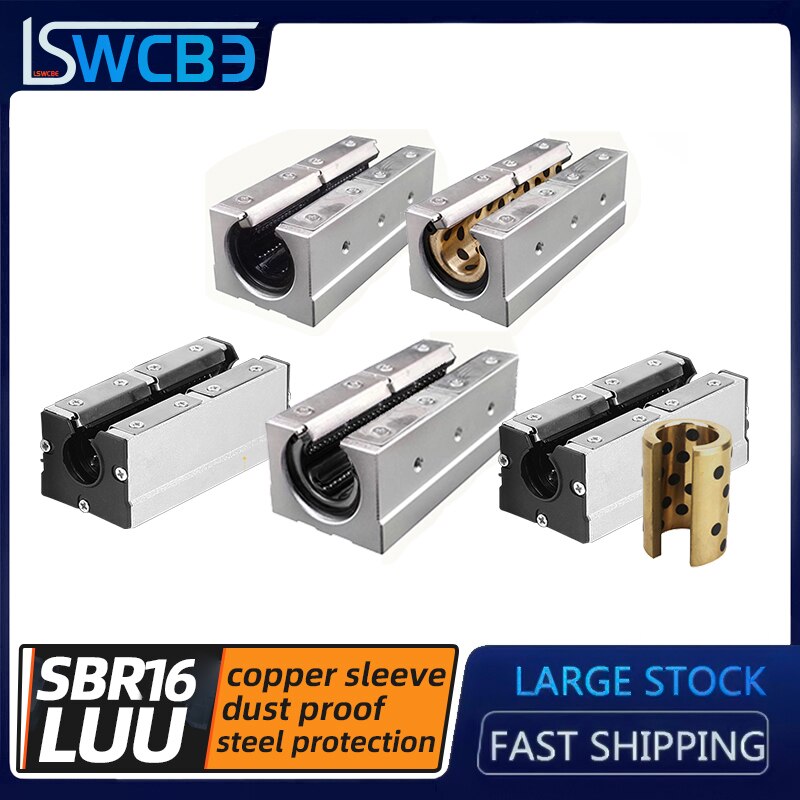Lengthened standard open type box-type linear slider bearing SBR16LUU slider, copper sleeve plus dustproof-L, steel protection-L