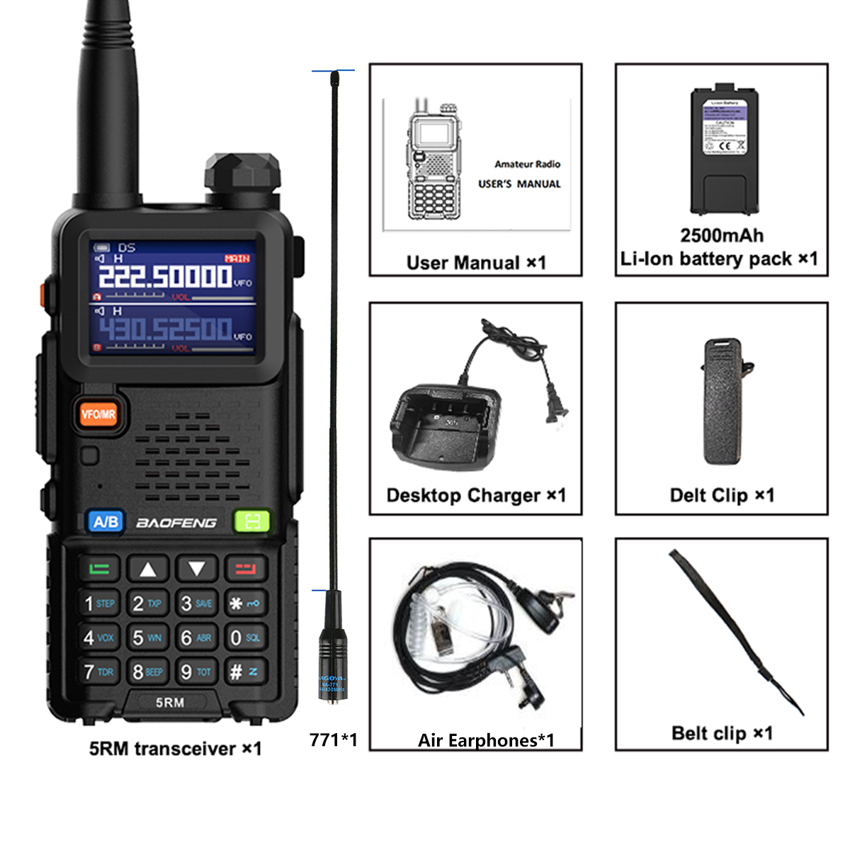 Baofeng 5rm 8w Air Band Amateurfunk Sechs-Band-Tri-Power-Funkgerät noaa 999ch Typ c UV-5RH pro: Blau