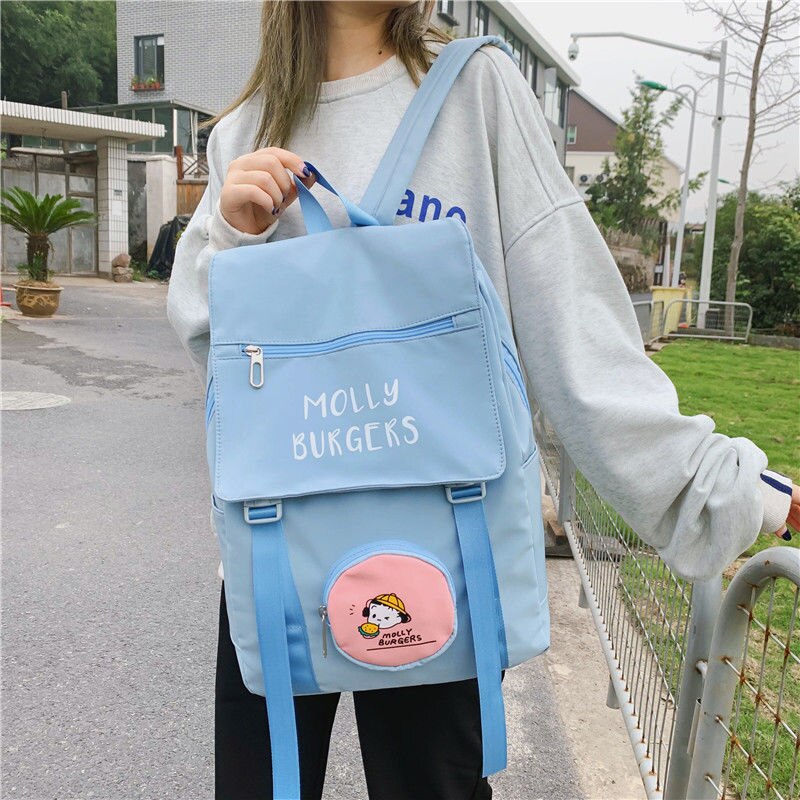 Rosa sacos de escola para meninas adolescentes bonito dos desenhos animados mochilas mulheres náilon sólida mochilas estudante adolescente estilo preppy novo