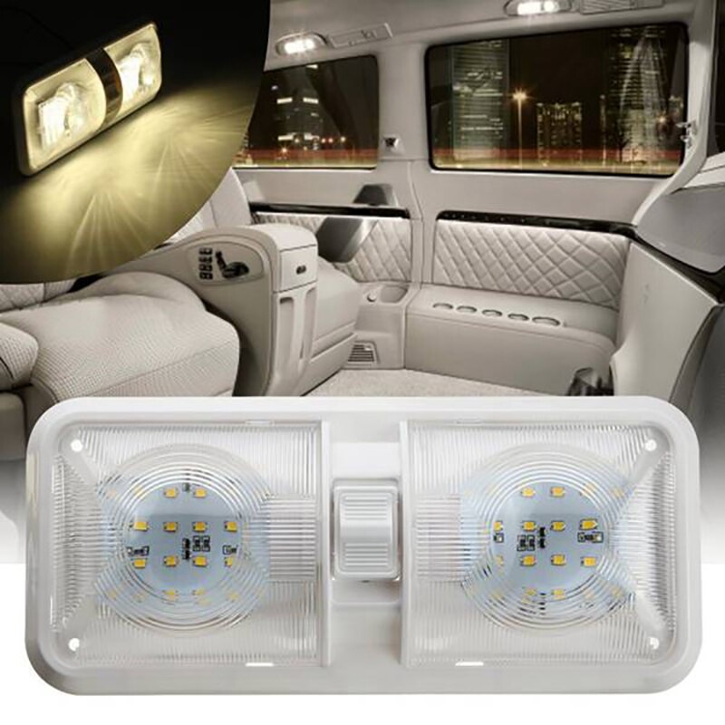 1 par rv led lampa 12v 800lm 6000-6500k takarmaturer husbil släp marin dubbel kupollampa 48 lysdioder