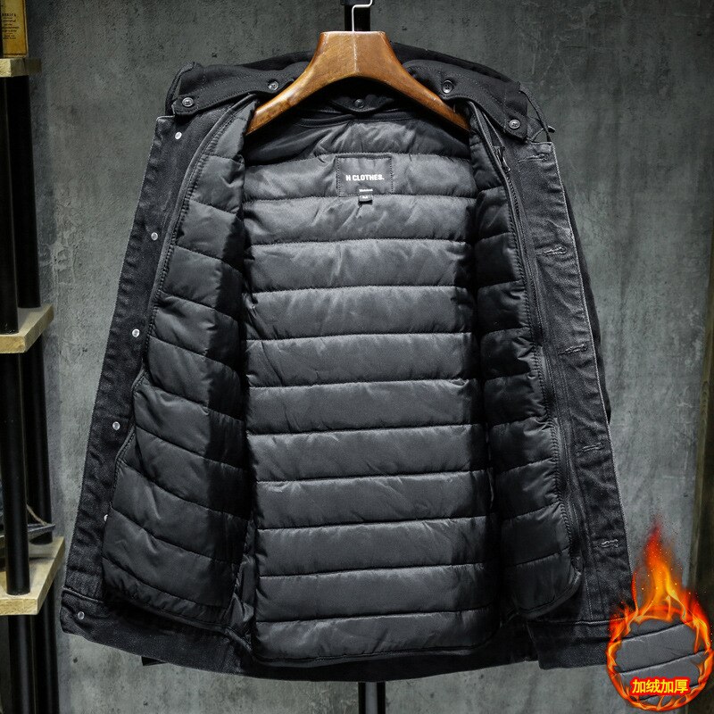 2022 Hooded Cotton Liner Denim Jakets Men Winter Denim Coats Jean Jackets Men Outwear Casual Denim Coats M-4XL