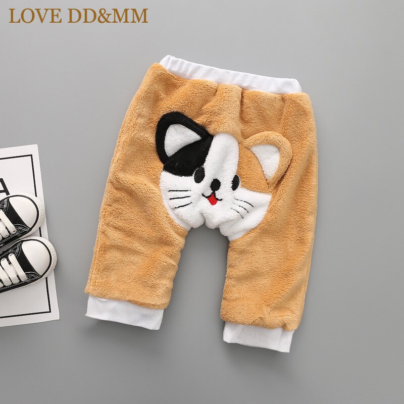 Liefde Dd & Mm Baby Kleding Broek Winter Jongen Meisje Kleding Baby Baby Warm Koraal Fluwelen Borduurwerk Dier big Butt Broek: Khaki / 24M