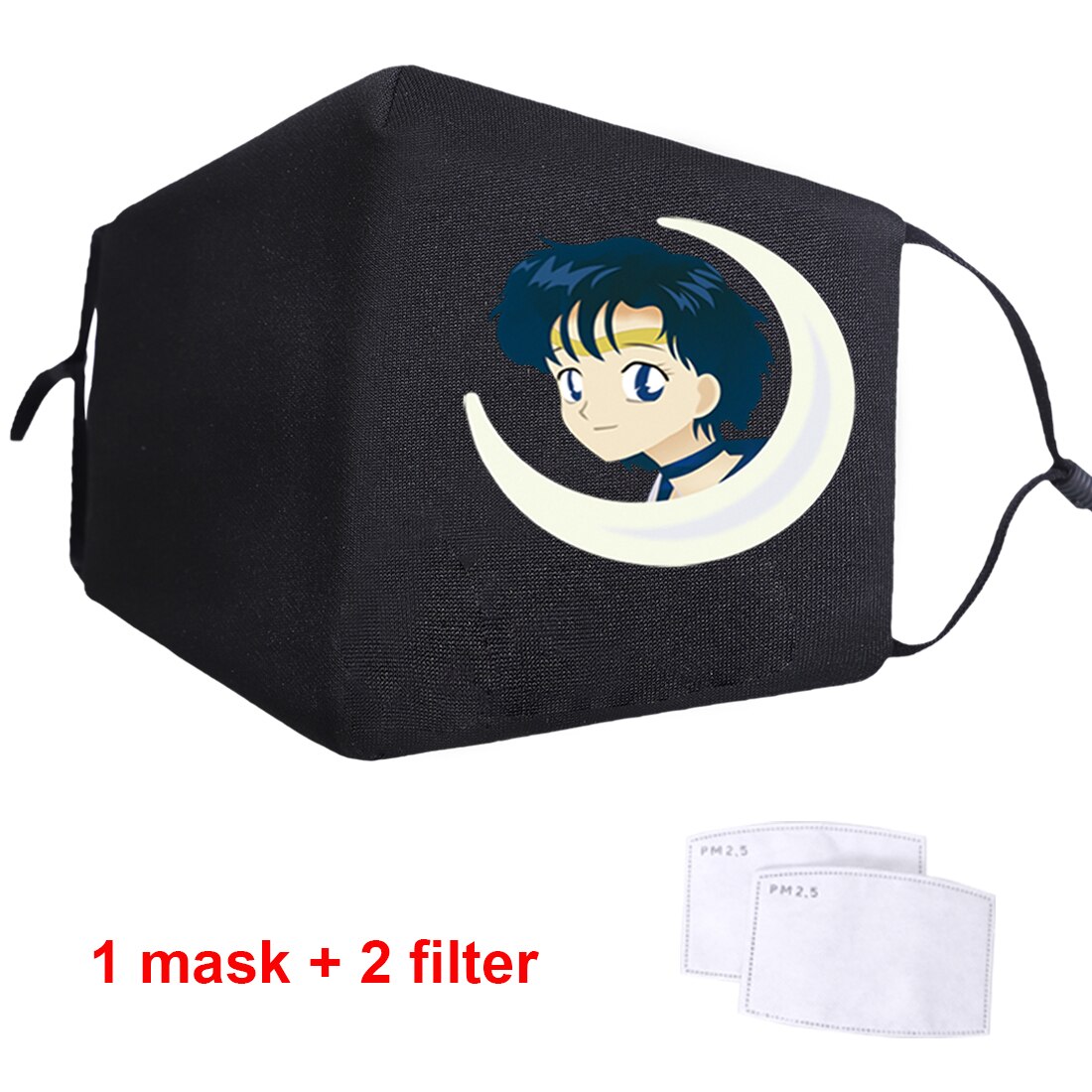 Sailor moon sød dejlig japan anime vaskbar anti-støv mund ansigtsmaske voksen sort anti-støv ansigtsbeskyttende muffel cover maske: 85005