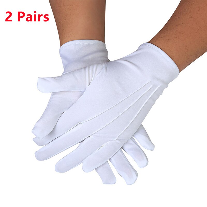 4 Stukken Smoking Handschoenen Witte Formele Uniform Katoenen Handschoenen Mannen Bleathable Volledige Vinger Voor Guard Band Butler Kostuum Zwarte Handschoenen: White  2 Pairs
