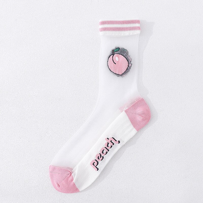 Calcetines de seda transparentes para mujer, medias femeninas de estilo japonés coreano, con estampado de frutas creativas, de vidrio ultrafino, 1 par: ZJ3H2