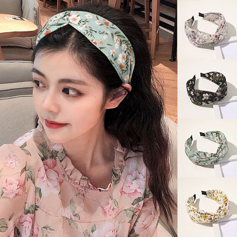 Diadema con estampado floral para mujeres, bandana con nudo cruzado para envolver el cabello, diadema para el pelo, accesorios para el cabello