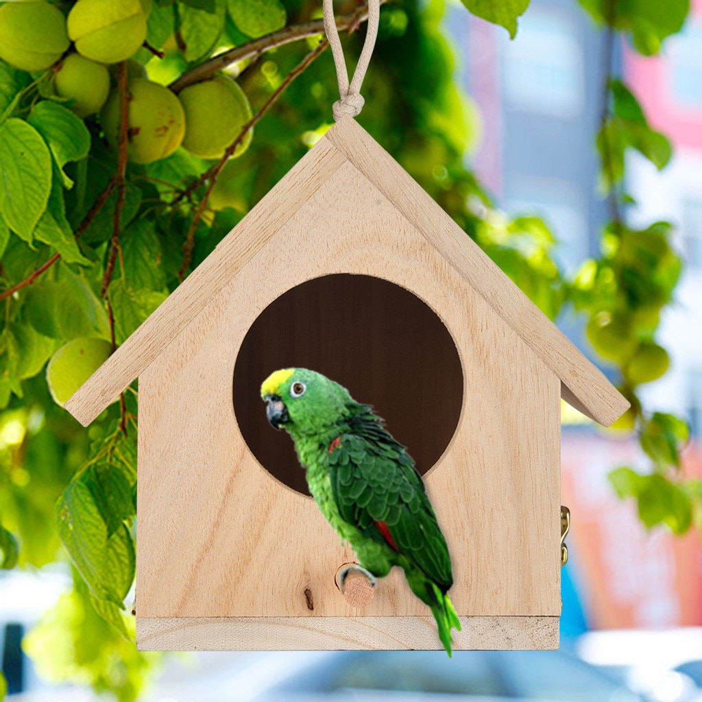 Wooden Bird Large Nest Hanging Bird House Natural Wooden Bird Cage Resting Place Wall-Mounted Outdoor Birdhouse Wooden Box