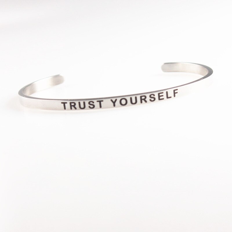 BE HERE NOW Stamped Stainless Steel Bangles Open Cuff Bracelets Women Men Mantra Bracelet Inspirational Jewelry No FADE: TRUST YOURSELF
