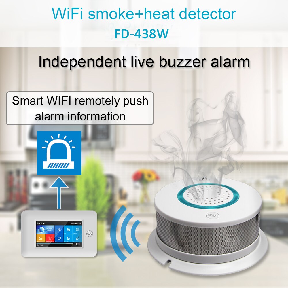 Wifi Wireless Smoke Detector Heat Temperature Sensor Alarm for Home Security