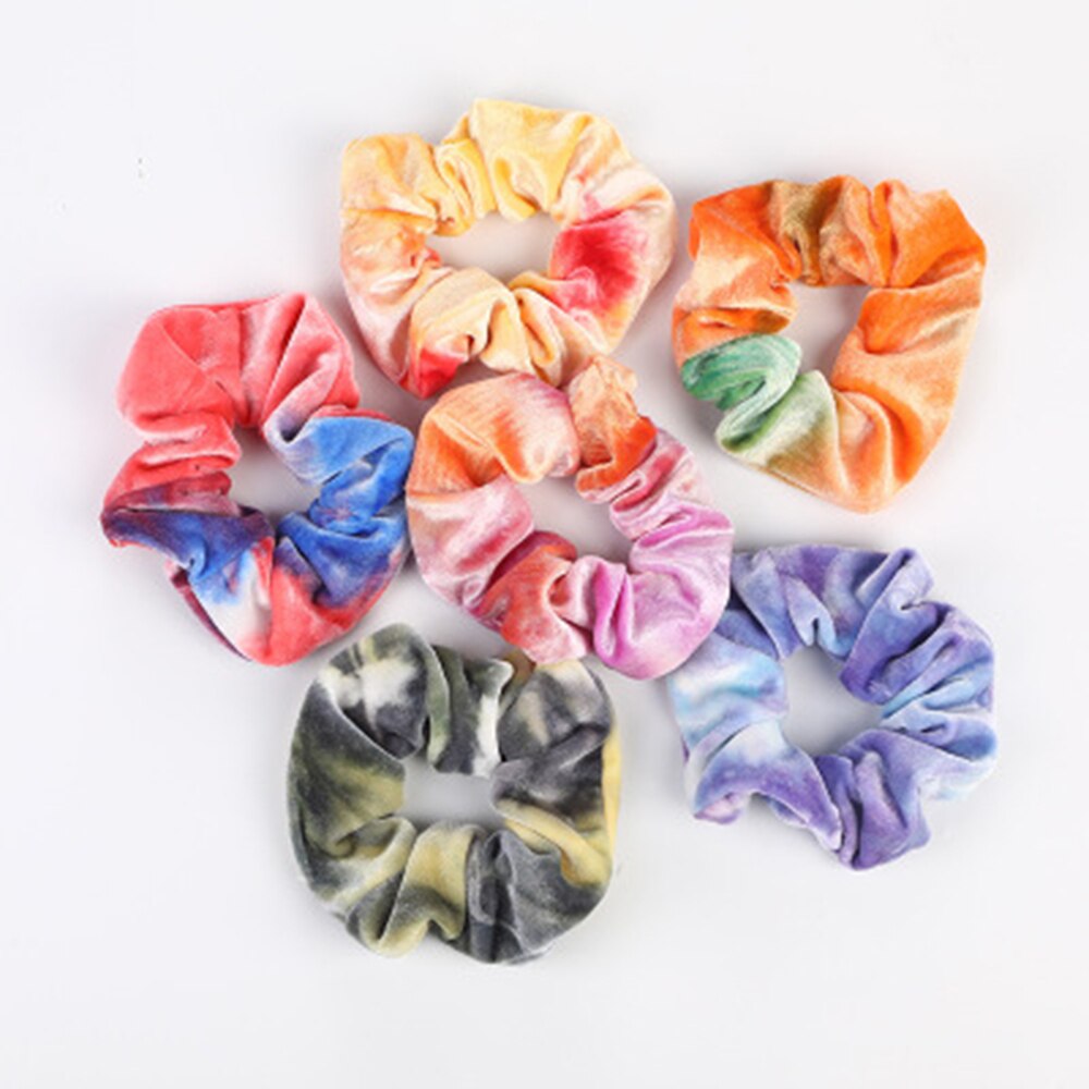 1PC Tie Geverfd Chouchou Fluwelen Haar Accessoires Voor Vrouwen Meisjes Hoofdbanden Elastische Rubber Haar Band Haar Touw Ring Paardenstaart houder