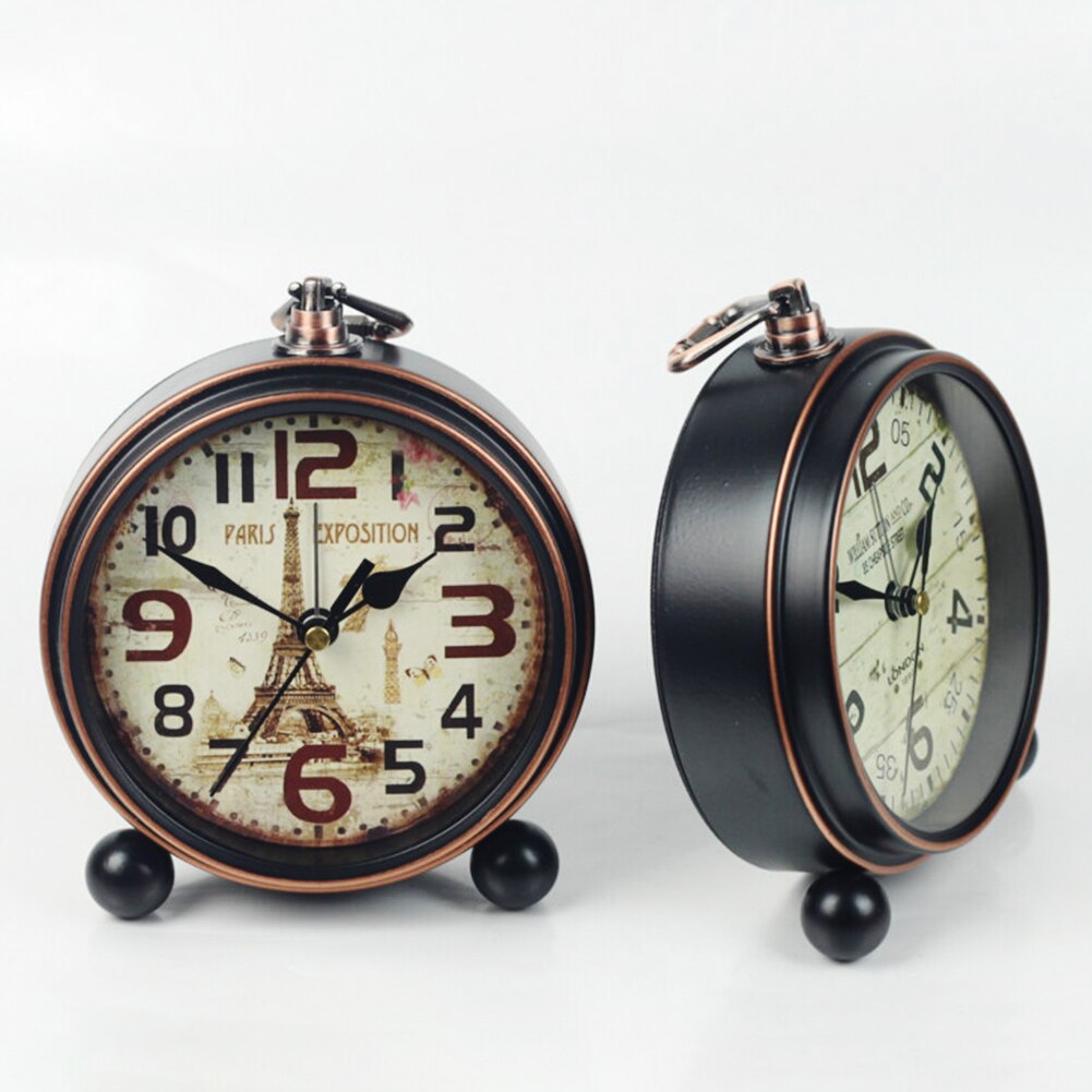 Furnishing Office Pendulum Desk Alarm Retro Desktop Bedroom Metal Vintage Clock Retro Vintage Silent Battery Operated Desk Clock