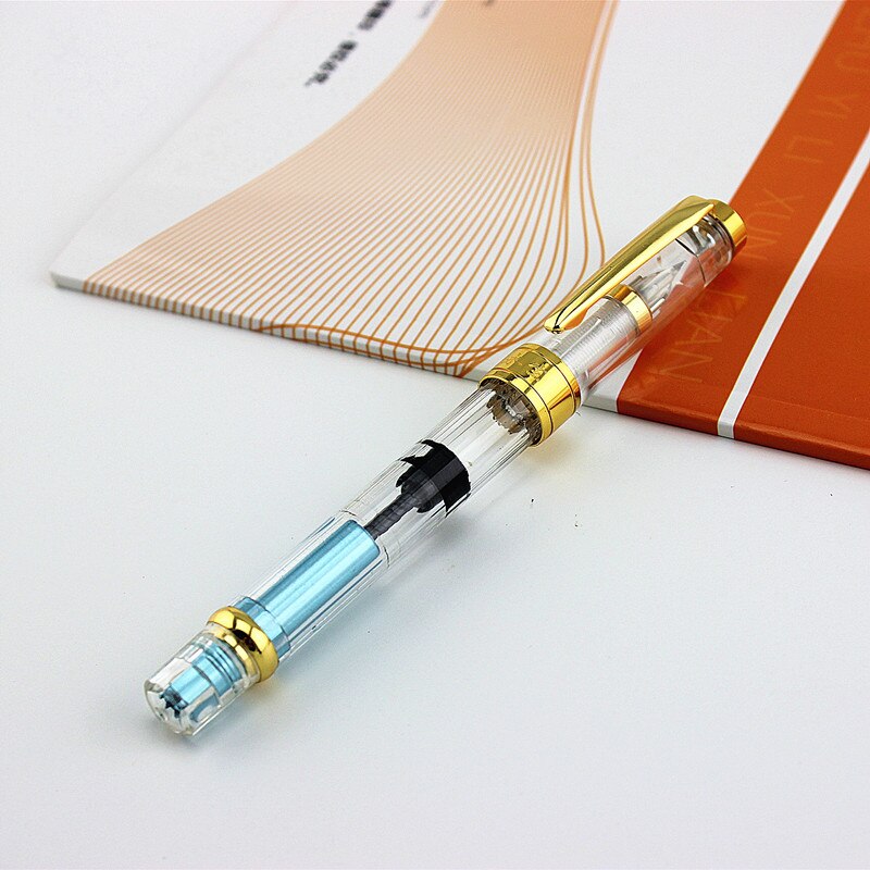 Pluma estilográfica Wingsung 3008 Piston, nueva mejorada, colorida, dorada, EF/F, embellecedora pluma de tinta, para el colegio y la Oficina: R / EF