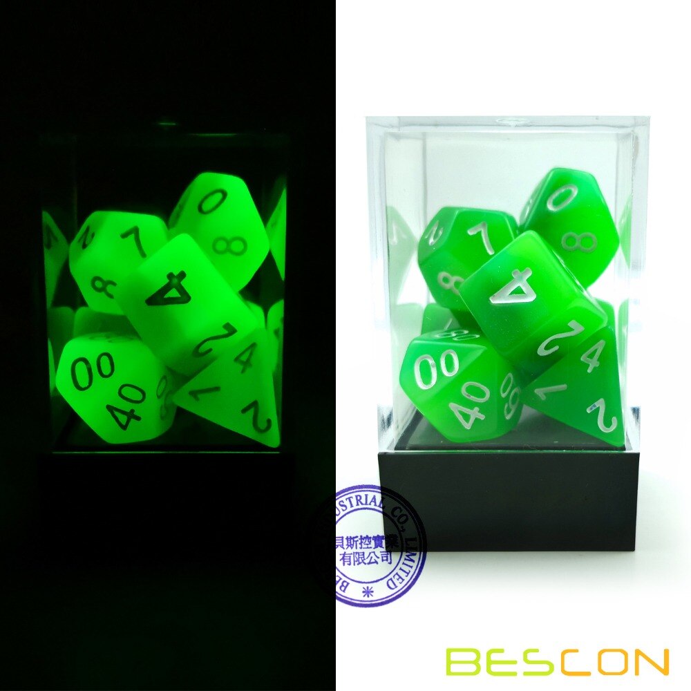 Bescon Gradiënt Gloeiende Polyhedrale Dobbelstenen 7 Pcs Set Bos Licht, Geleidelijke Lichtgevende Rpg Dobbelstenen Set Glow In Dark, Dnd Spel Dobbelstenen