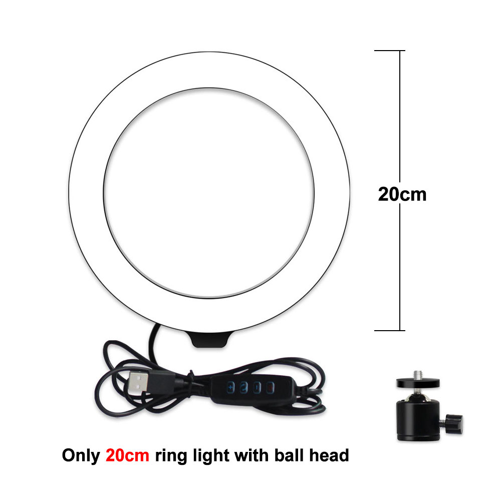 Selfie Ring Lamp LED Ring Light Selfie For Ring Phone Photography Lighting Camera Tripod Kit Photo Equipment Black And Silver: only 20cm ring light