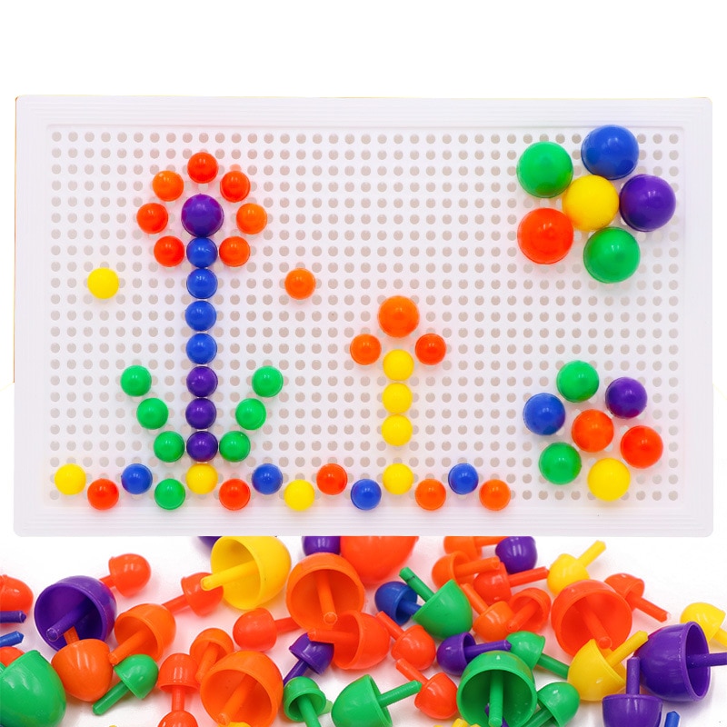 Kit de clous en forme de champignon pour enfants, jeux de Puzzle intellectuel, image en mosaïque 3D, jouets éducatifs composites, 67 pièces