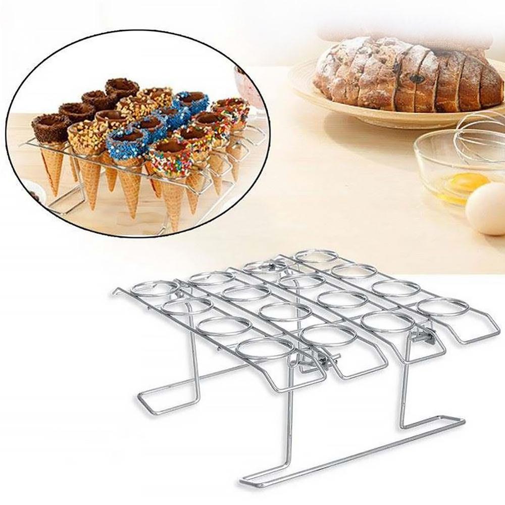 Stainless Steel Ice Cream Cone Display Rack Stand Diy Cone Holders Baking Cake Cone Cupcake Cooling Tray Holder Baking Rack 40P