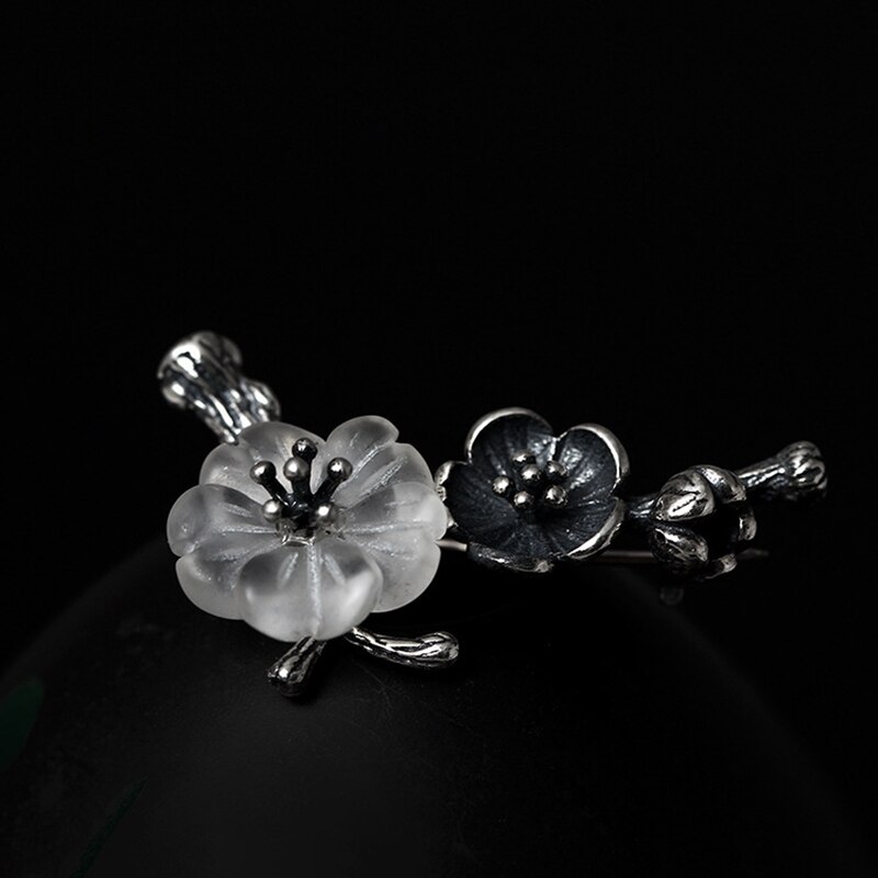 Plum blossom kristall broschen 925 sterling silber 3,26g Vintage broschen eleganz wilden broschen für frauen edlen schmuck