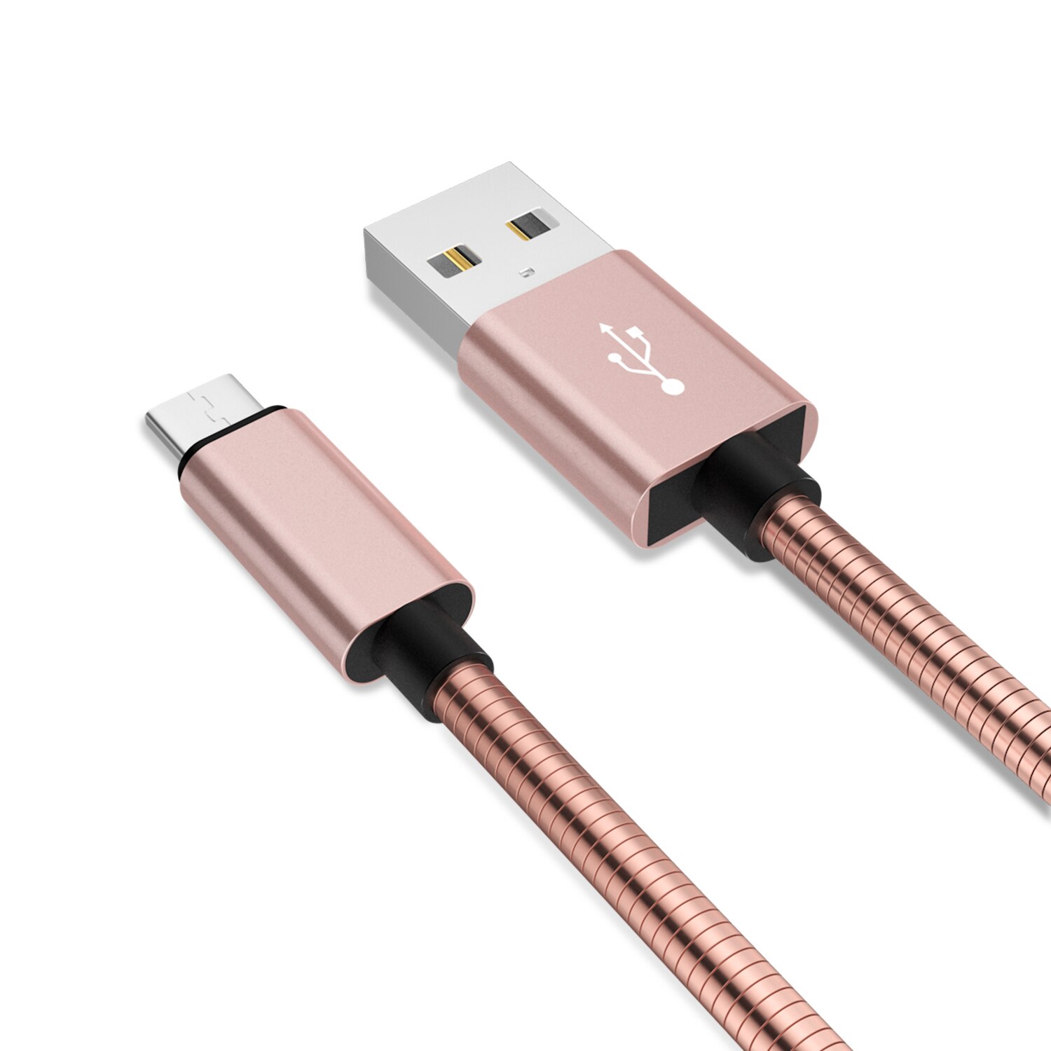 Nohon metalen veer micro usb-kabel voor samsung  s4 s5 s6 s7 j7 roestvrijstalen snellaadkabel android-oplader datasynchronisatiekabel: Roségoud / 2m