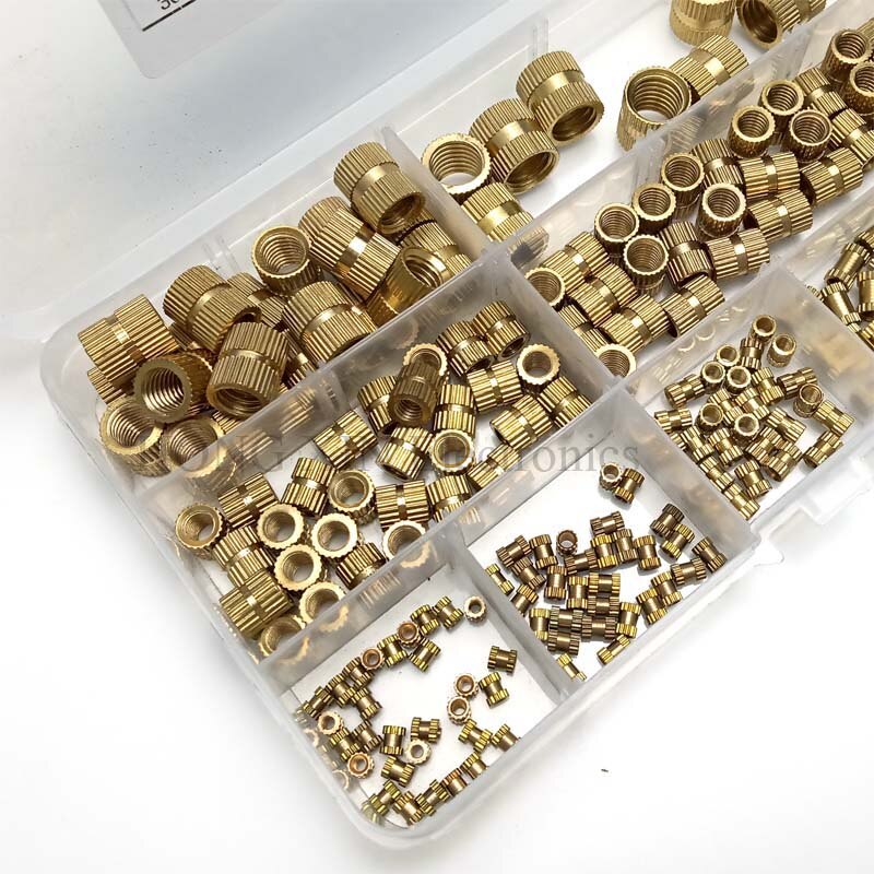 210pcs/set Brass Cylinder Knurled Threaded Round Insert Embedded Nuts Kit with Plastic Box