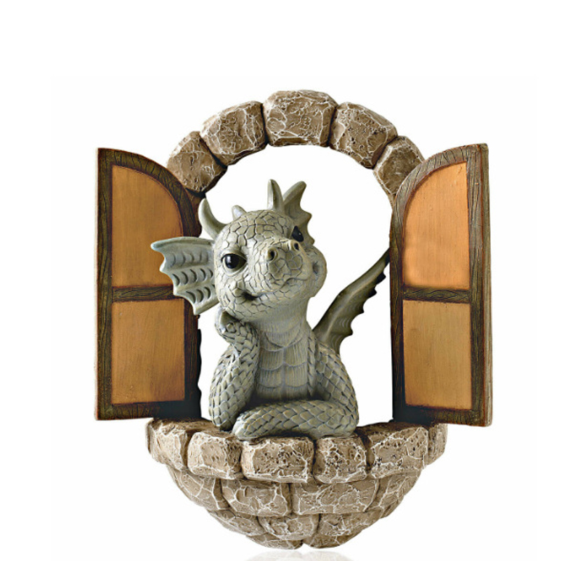 groß Hocken Drachen Skulptur Wasser sprühen Öffnen sterben Tür Fenster Figur Drache Statue Harz Handwerk Harz Ornamente Ich bin Freien Dekor: 03