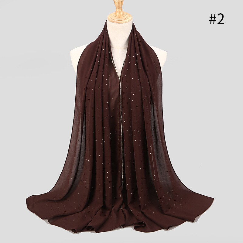 75*180 cm zomer moslim chiffon hijab sjaal kralen hoofddoek islamitische lange hoofd sjaals foulard femme musulman: 2