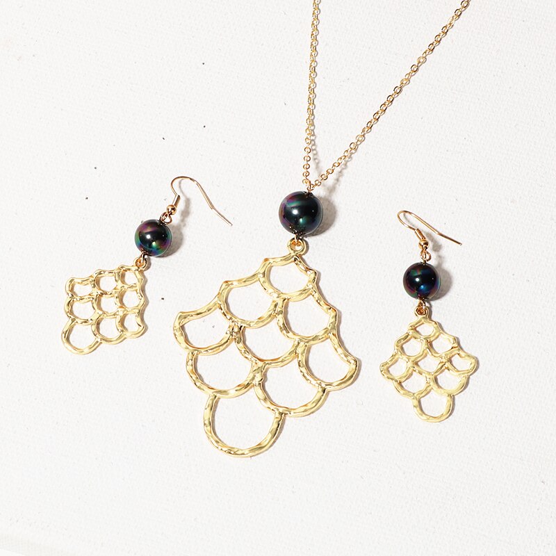 KOMi Polynesian Hawaiian Samoa Marshall Style Glass Bead Pearl Hollow Cross Heart Flower Charm Necklace Earrings Jewelry Set