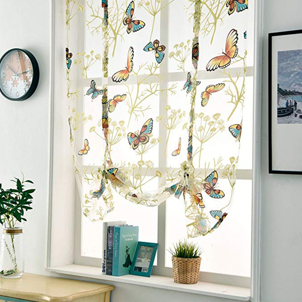 Rideau romain Semi-ombrage | Panneau de projection, Voile court papillon Floral, pour chambre cuisine bureau, Tulle fenêtre de salon